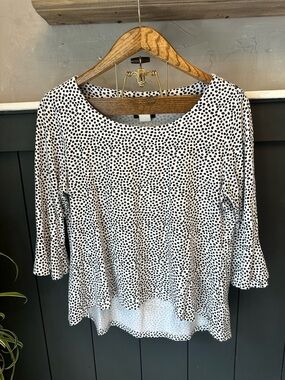 Ambria Scoop Neck Black White Polka Dot Bell Sleeve Top Size 8